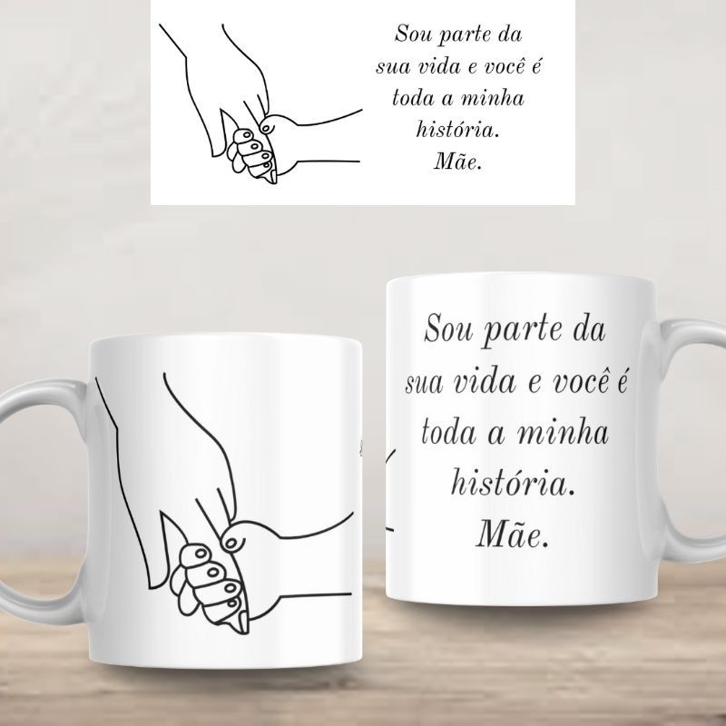 Xícara Caneca Mãe sou parte da sua vida e você é toda a minha história Personalizada Cerâmica Plastico Presente  Lembran