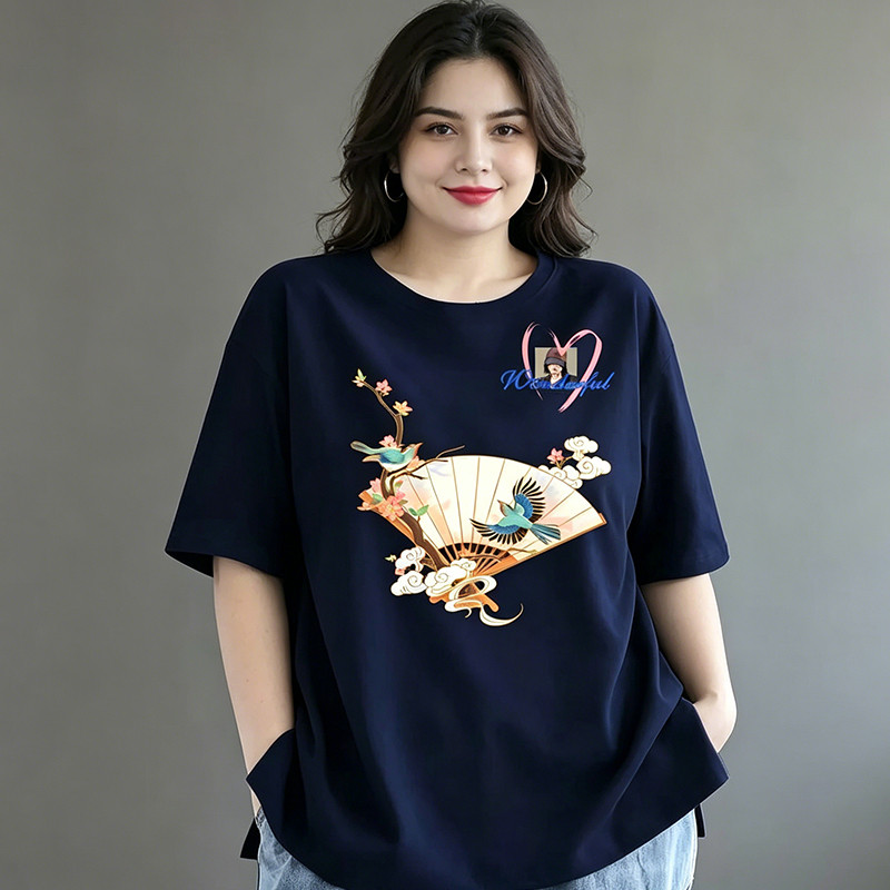 [Roupas femininas plus size] Camiseta solta Casual de manga curta 150kg pode usar roupas femininas plus size gordura mm