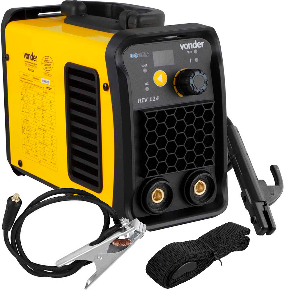 Inversor de Solda Vonder RIV124 Bivolt Automático Eletrodo e Tig 100A Garra e Porta Eletrodo