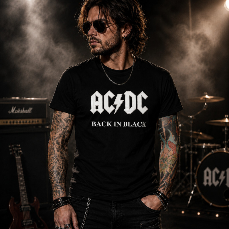 Camiseta ACDC Banda Ac/dc Back in Black Camisa algodão premium