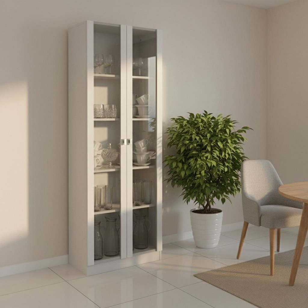 Cristaleira 2 Portas de Vidro 4 Prateleiras 171,5cmx59,8cm Branco Catarina Branco