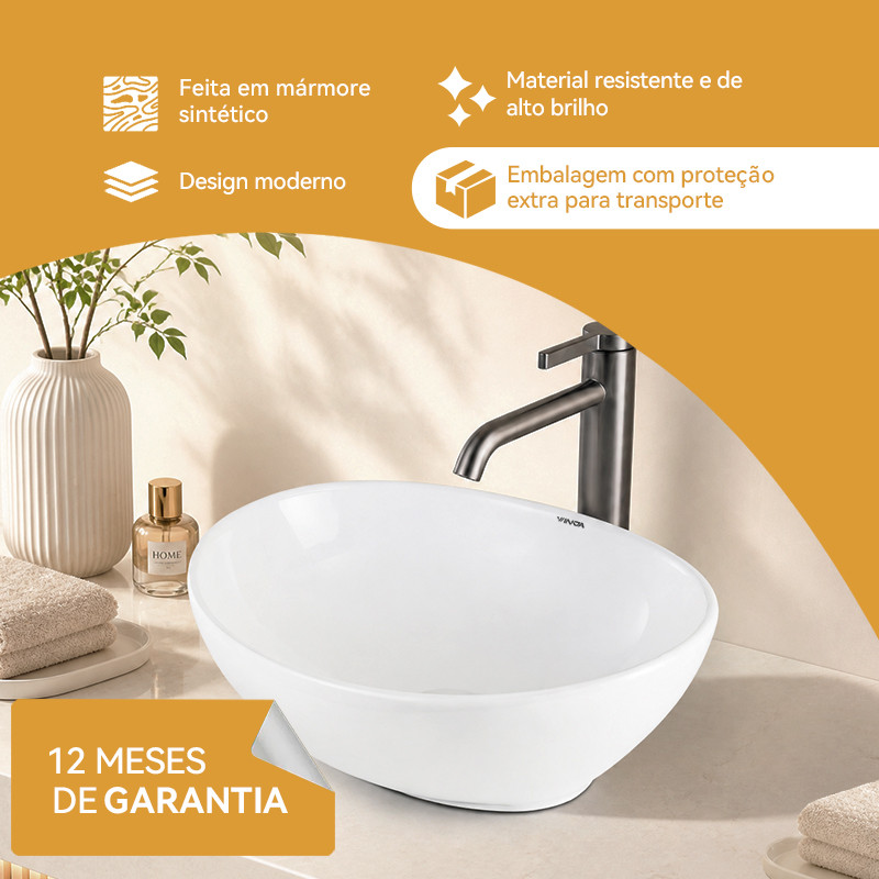 Cuba De Pia Banheiro Oval 41cm Cerâmica Premium Branca Moderna · foto 2