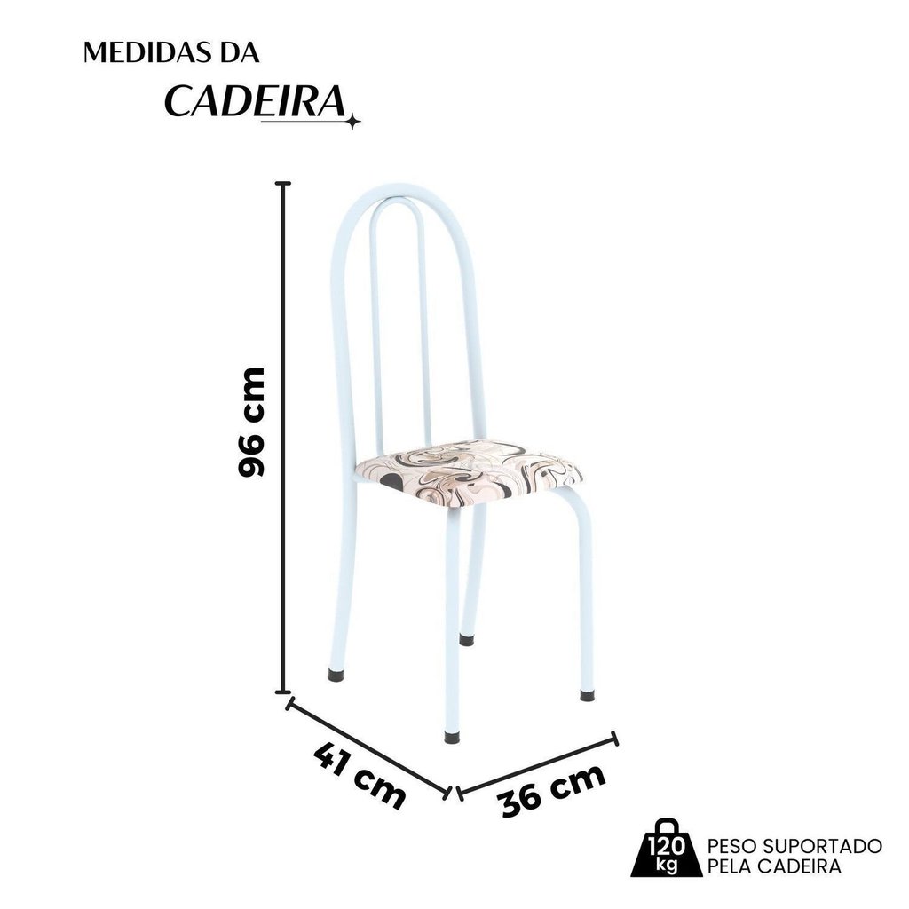 Kit 4 Cadeiras Tubular 96x36x41 cm Iris B Branco/Arabesco