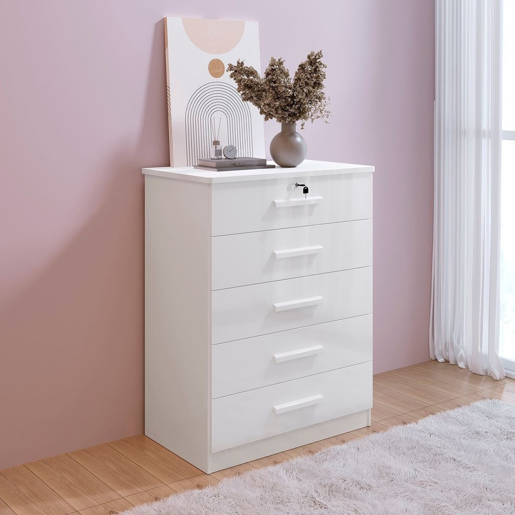Cômoda 5 Gavetas e 1 Chave Rio Branco Branco