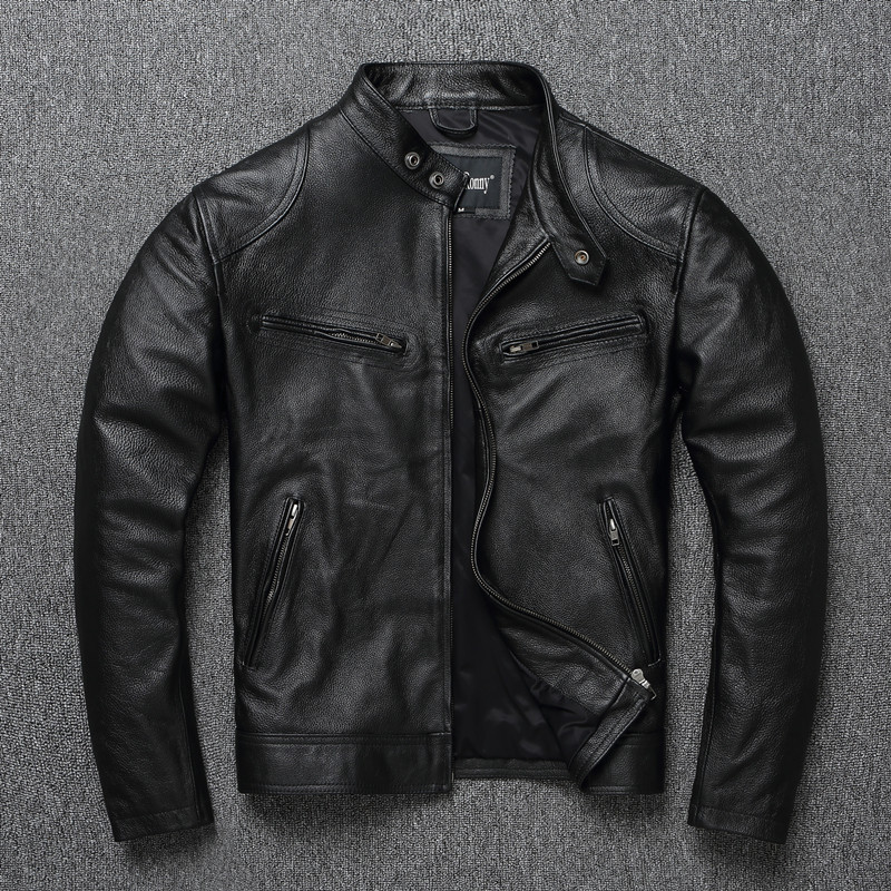 Nova venda direta da fábrica primeira camada jaqueta de couro genuíno jaqueta de motocicleta masculina gola alta juventu