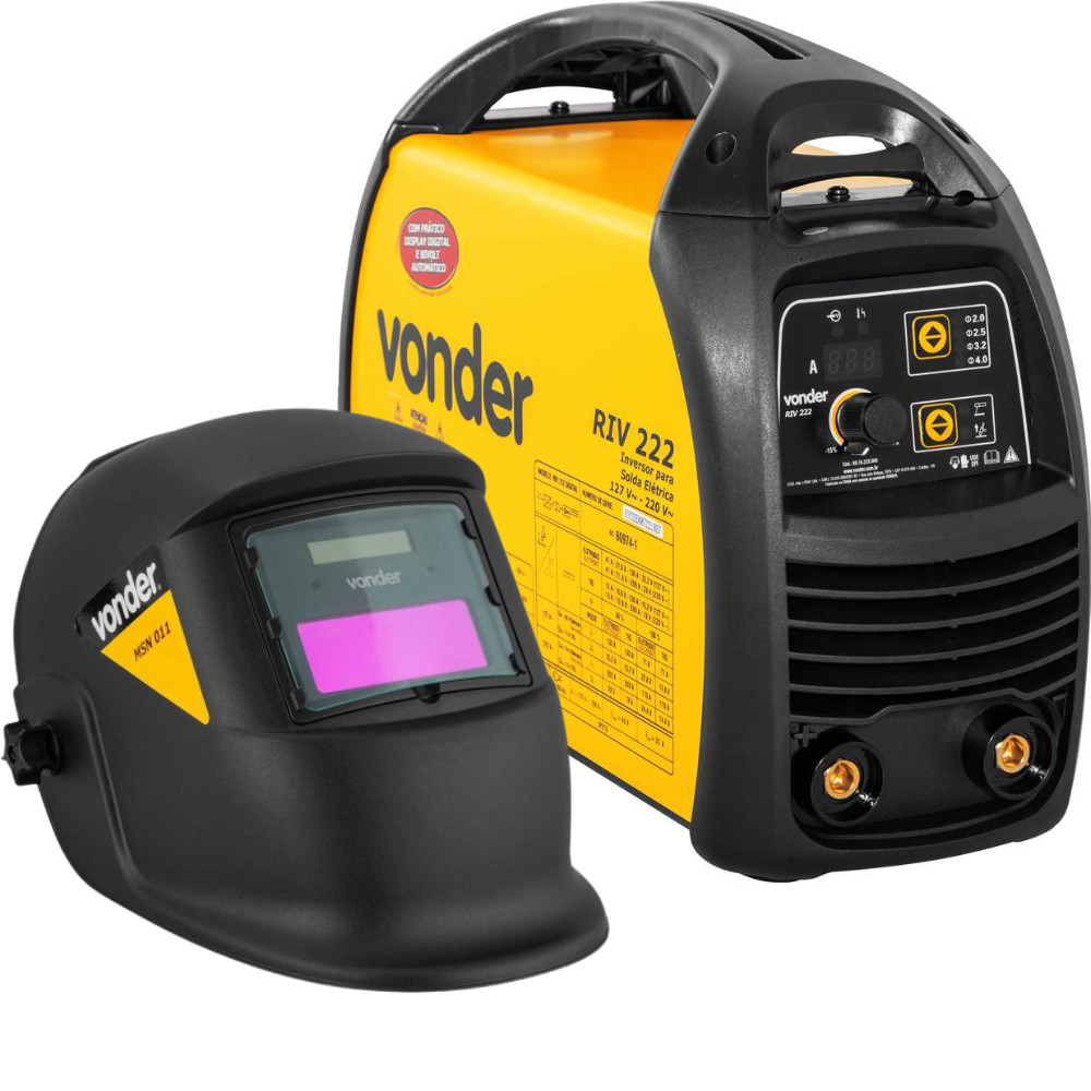 Inversor de Solda Eletrodo e Tig 200 Amperes Riv 222 Vonder Bivolt 127v 220v com Mascara Automatica