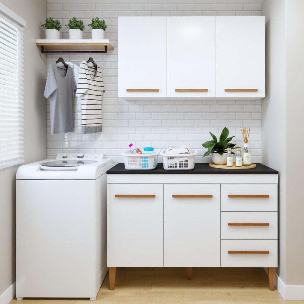 Lavanderia Modulada Armário Aéreo e Balcão Brasilia Branco