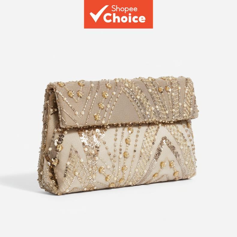 Bolsa envelope bordada e com miçangas e lantejoulas para festa, clutch de casamento resistente, bolsa de ombro ou