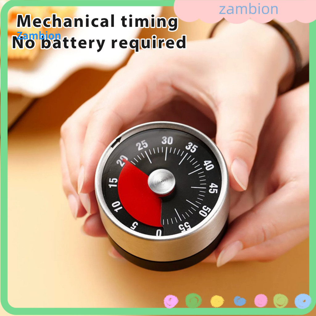 Magnetic Timer for Kitchen Mechanical Countdown Clock Stainless Steel Loud Alarm 60-minute Easy-read Dial Perfect for Co