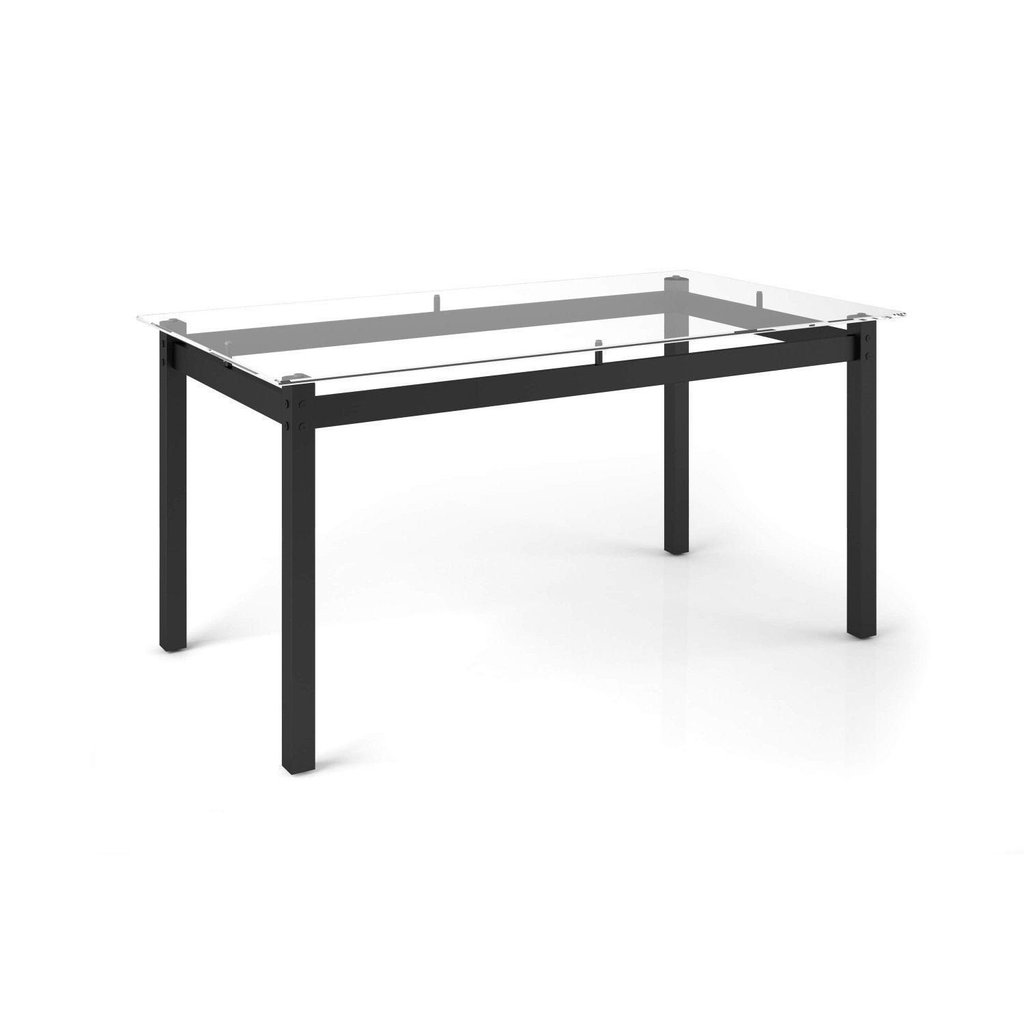 Mesa de Jantar Retangular com Tampo de Vidro 6 Lugares Tokio Preto Preto