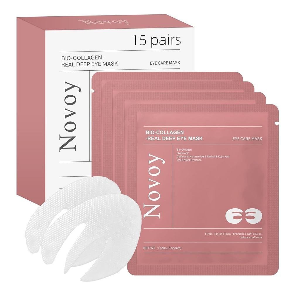 Novoy15 Par de Patches Oculares Bio-Colágeno Real Deep - 6 em 1 com Retinol para Uso Noturno, Adequado para Olheiras, In