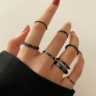 Anéis femininos conjunto de 7 peças conjunto de empilhamento de anel de junta preta conjunto de 7 peças anel