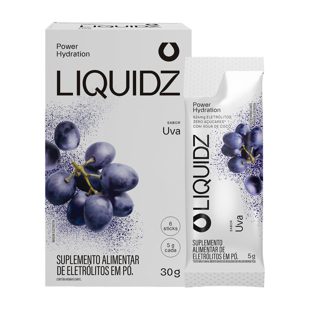 LIQUIDZ® - Eletrólitos Zero Açúcares - Sabor Uva - Kit 1 Caixa - 6 sachês