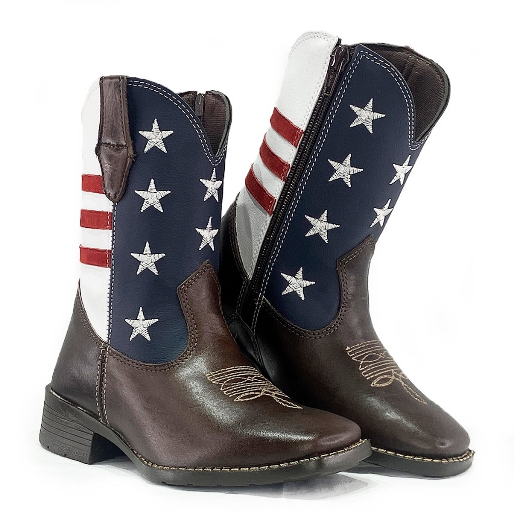 Bota Texana Infantil Unissex em Couro Legítimo Modelo USA - Super Confortável