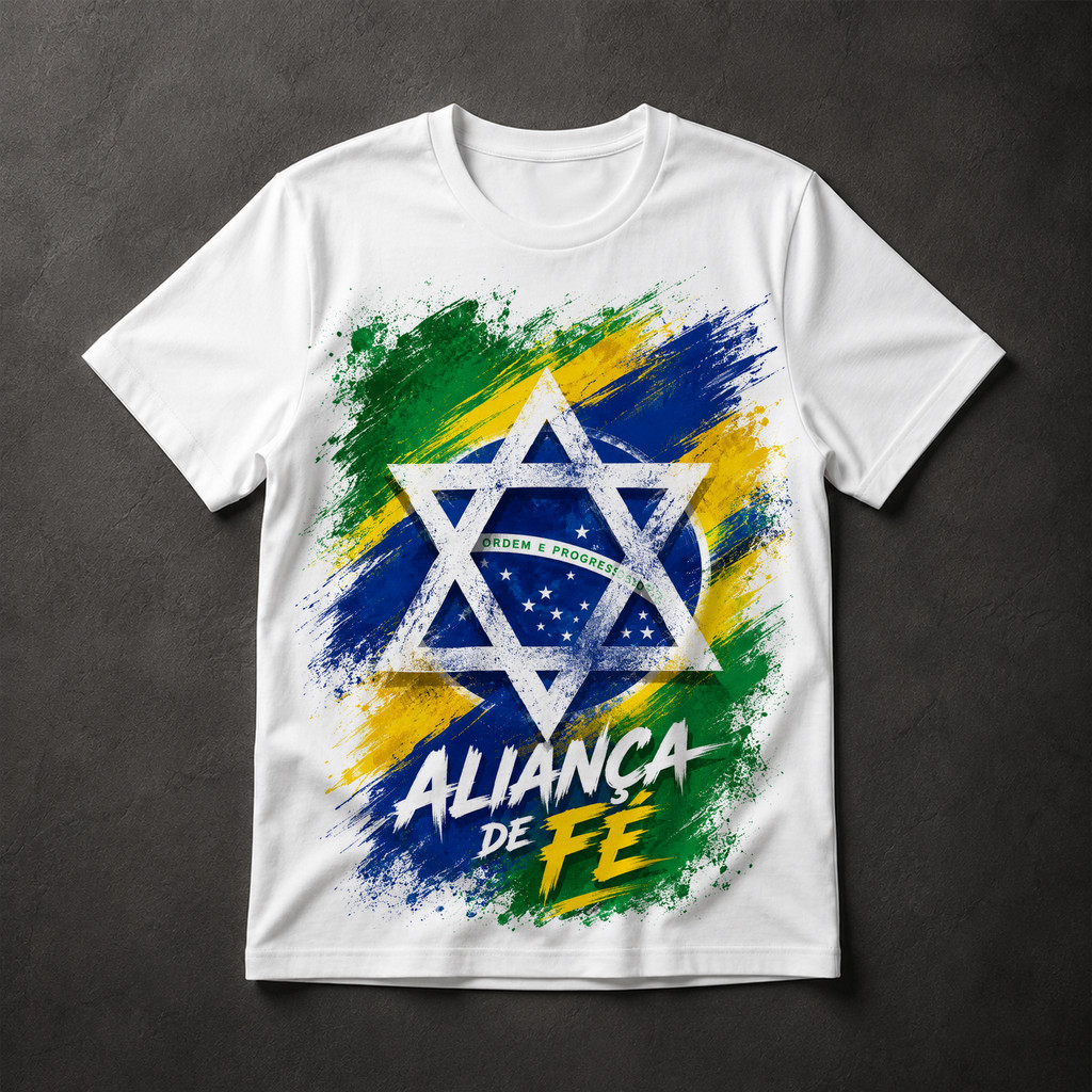 Camiseta Aliança de Fé Estrela Davi Brasil Bandeira Estampa