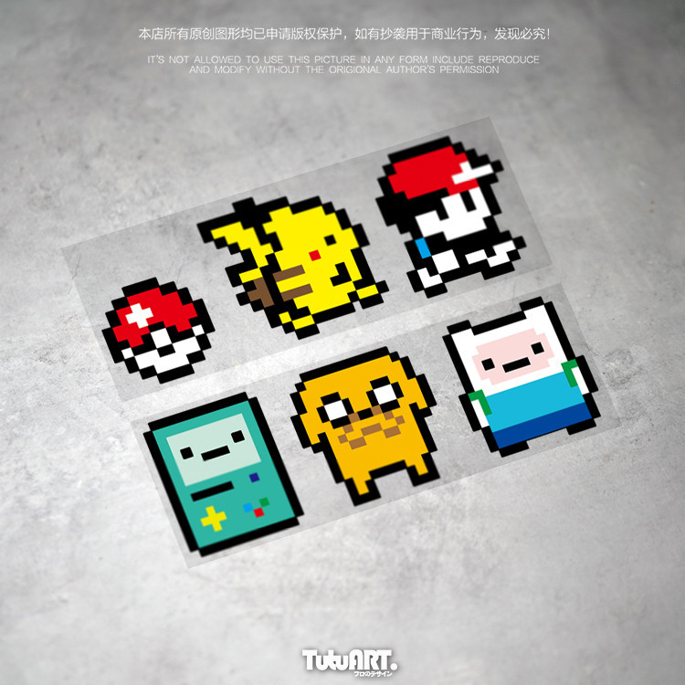 TUTU imagem adesivo de carro criativo Pixel adesivo Pokémon Pikachu jogo personagem decoração do corpo adesivo reflexivo