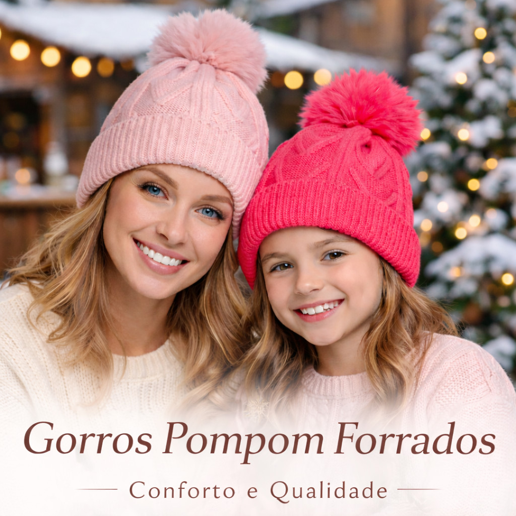 Touca Gorro Pompom Touca Infantil Forrada com Pompom Estilo Ninja Inverno Unissex