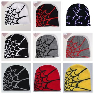 Gorro de malha jacquard com padrão de teia de aranha, estilo hip-hop, quente, de lã, para outono e inverno, tendência eu