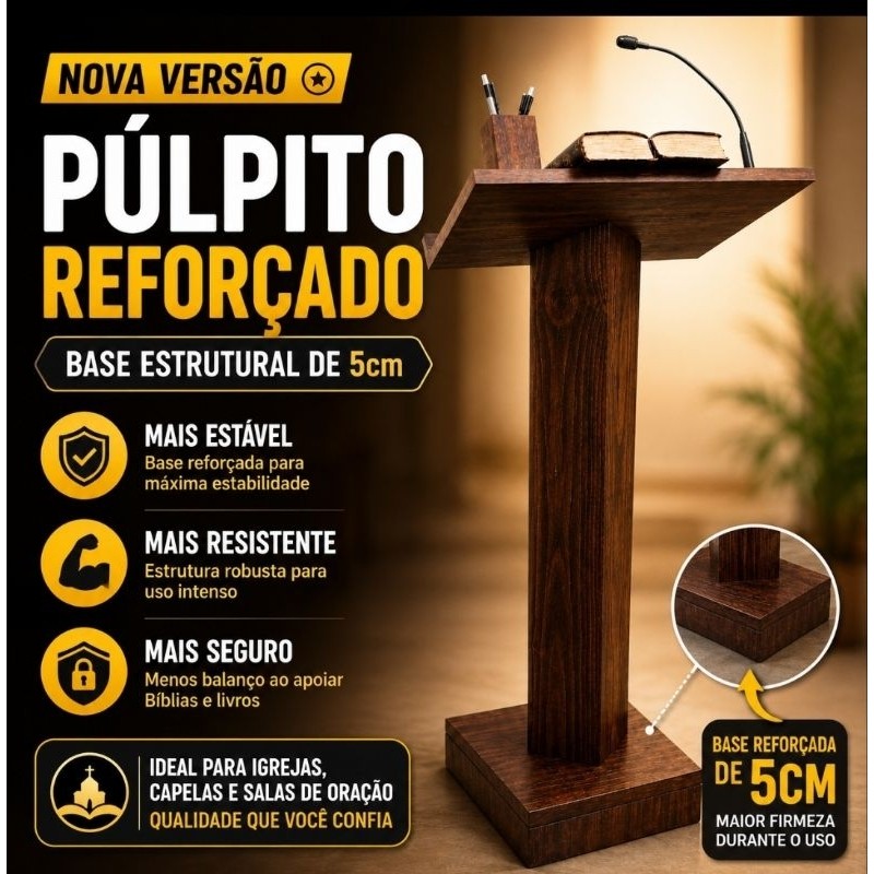 PÚLPITO DE MADEIRA REFORÇADO PARA IGREJA | NOVA VERSÃO MAIS ESTÁVEL E ROBUSTA