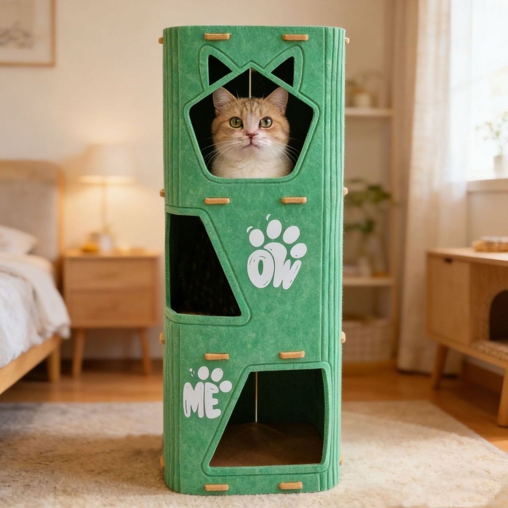 Casinha de gato em feltro resistente, modelo modular vertical/horizontal, abrigo aconchegante para gatos brincar e dormi