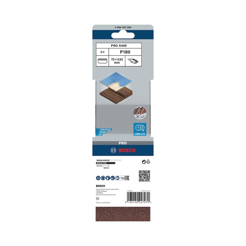 Cinta De Lixa Bosch Pro X440 75X533mm Grano 180 3Un