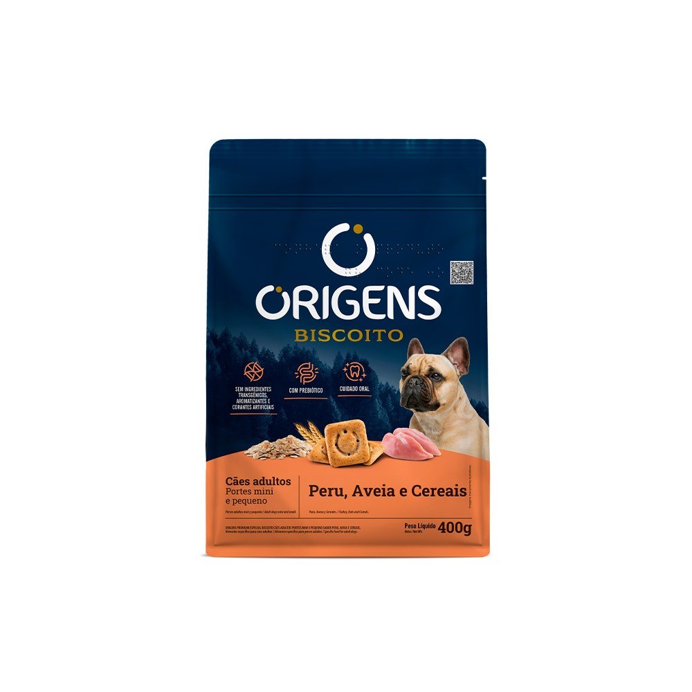 Biscoito Origens Cães Adultos Raças Pequenas Peru Aveia e Cereais 400g
