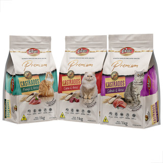 Kit 3 Un Ração Para Gato Castrado Frango Salmao Carne Colosso Premium Gatos 1kg