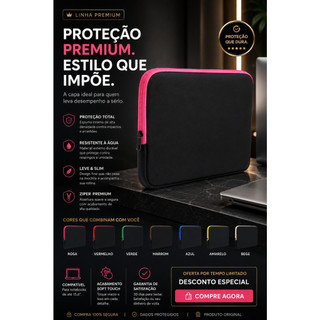 Capa Premium para Notebook  | Sleeve Soft Touch Antichoque e Impermeável