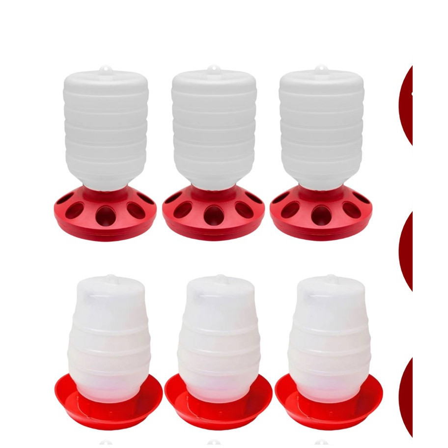 Kit 3 Bebedouro 2L e 3 Comedouro 2L de Frango Galinha Codorna Pintinho