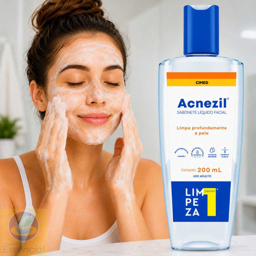 Sabonete Líquido Facial Acnezil Cimed Original Limpeza Acne Espinha Oleosidade 200ml Pormoção Barato