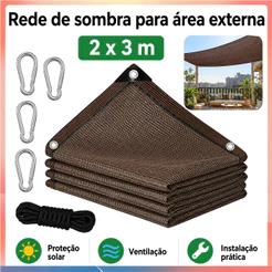 tela sombrite 90% 3x2m para sombreamento/toldo garagem, bainha reforçada com ilhós metálicos