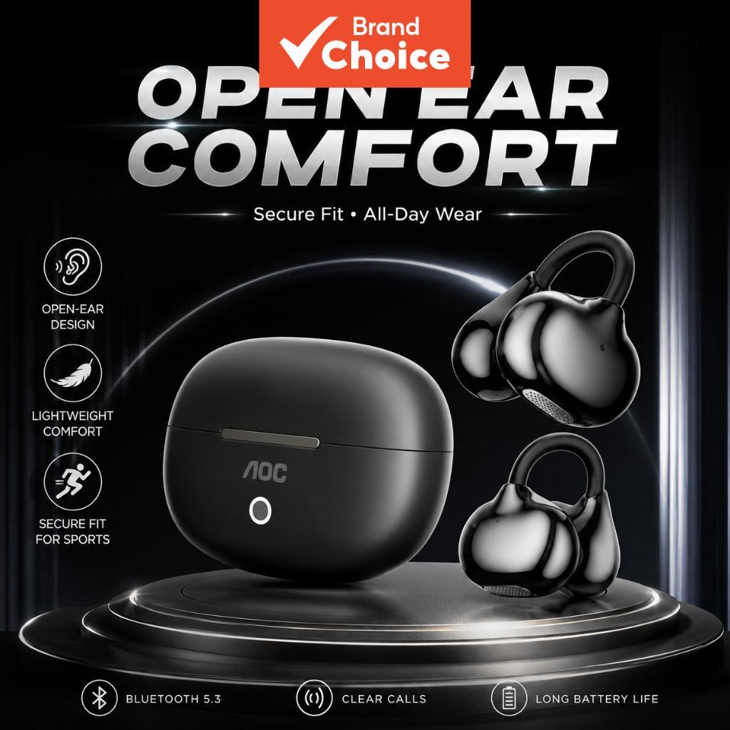 AOC Fones de Ouvido Sem Fio Bluetooth 5.3, Confortáveis, Gancho de Orelha em Titânio, Hi-Fi Estéreo, Graves Profundos,