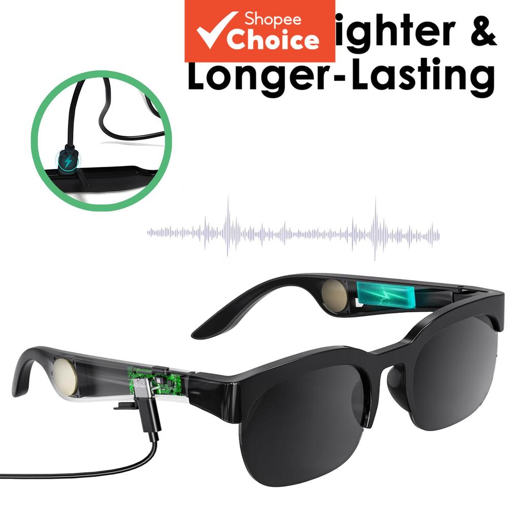 Óculos de Sol Inteligentes com Fones de Ouvido Bluetooth, Lentes Polarizadas com Proteção UV, 12 horas de reprodução,
