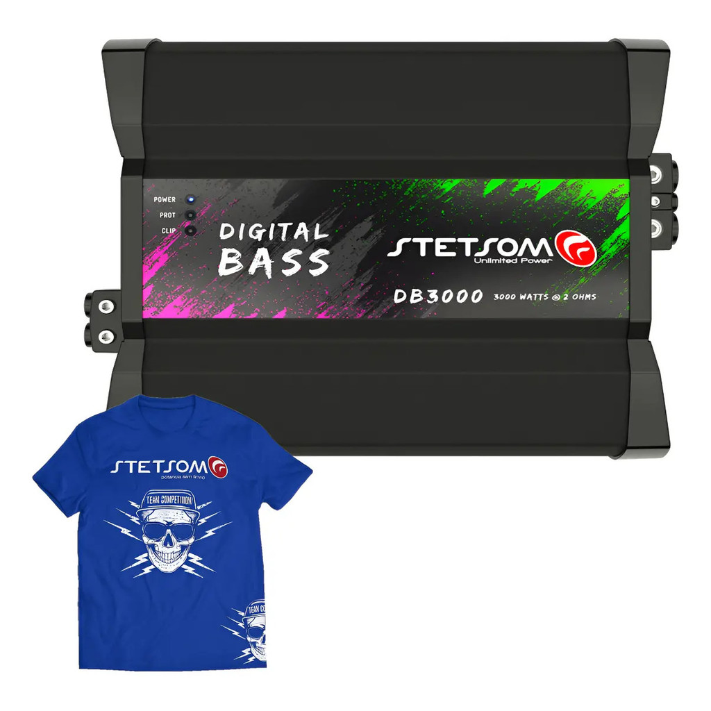 Módulo Amplificador Stetsom Db3000 Digital 2 Ohms + Camiseta