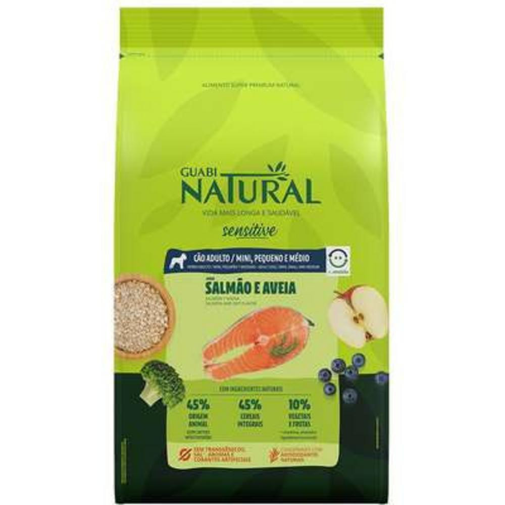 Ração Sensitive de Sabor Salmão e Aveia para Cães Adultos de Porte Pequeno e Médio 10,1Kg Guabi Natural