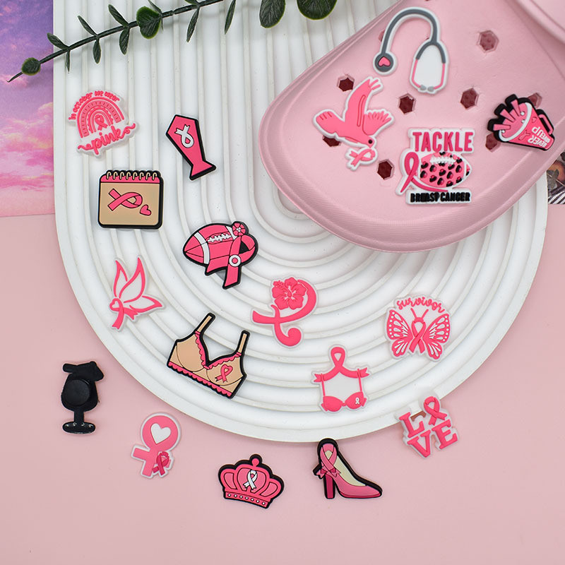  PVC Sapato Encantos Acessórios Rosa Coleção Decoração Fita Vermelha Fivelas Para Tamanco Sandálias Pino Presentes D