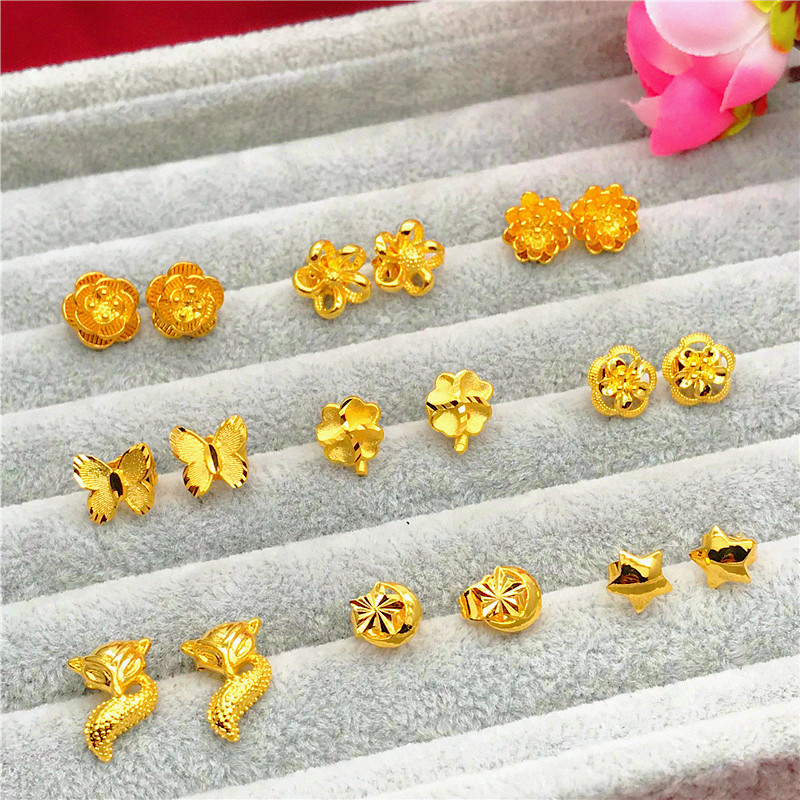 Novo estilo de moda japonês coreano banhado a ouro brincos feminino simples imitação vietnã areia jóias de ouro longo nã
