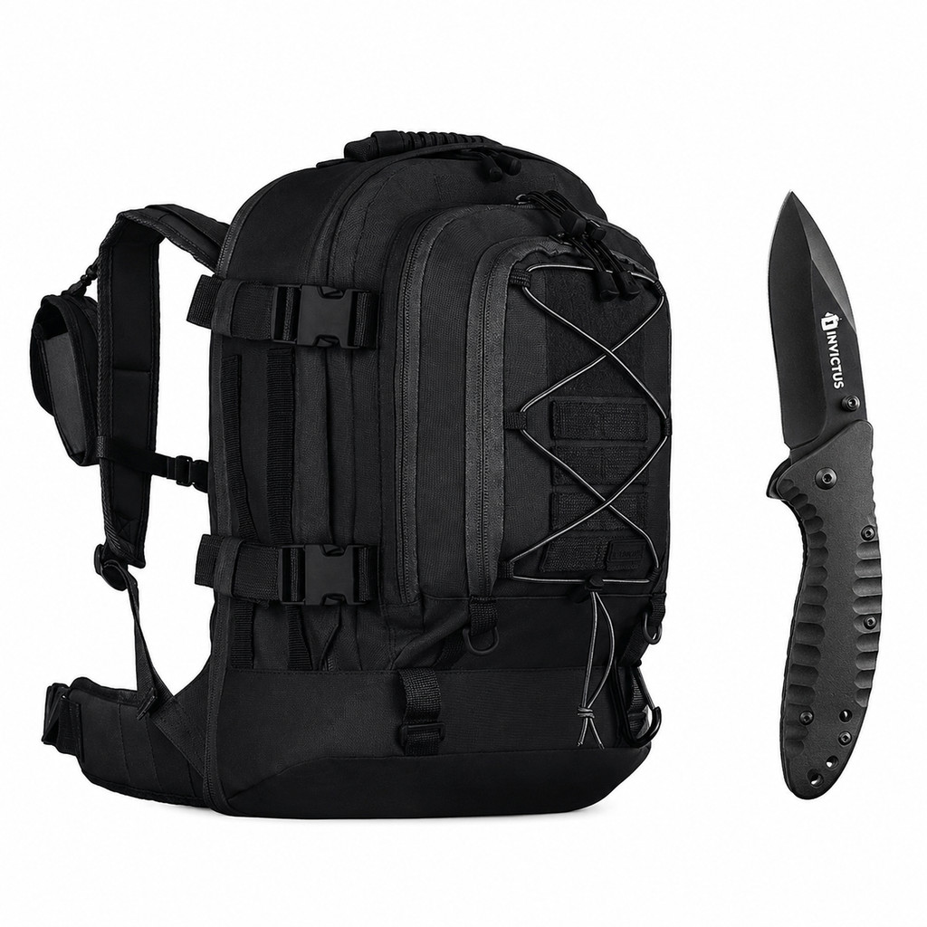 Mochila Duster Invictus 35/50 Litros Tecido 600 D + Canivete Rapid Invictus