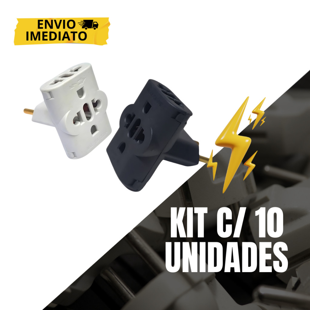 KIT 10 Adaptador Tomada T Benjamin 3 Saídas 10A Plug Elétrico Multiuso em Oferta na Shopee