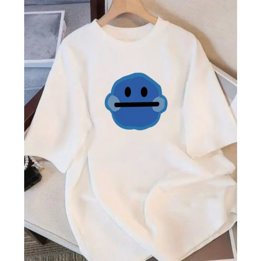 Bonito Camiseta Casual Feminina Com Estampa Exclusiva De Desenho Animado Azul, Camiseta De Algodão Macia E Confortável