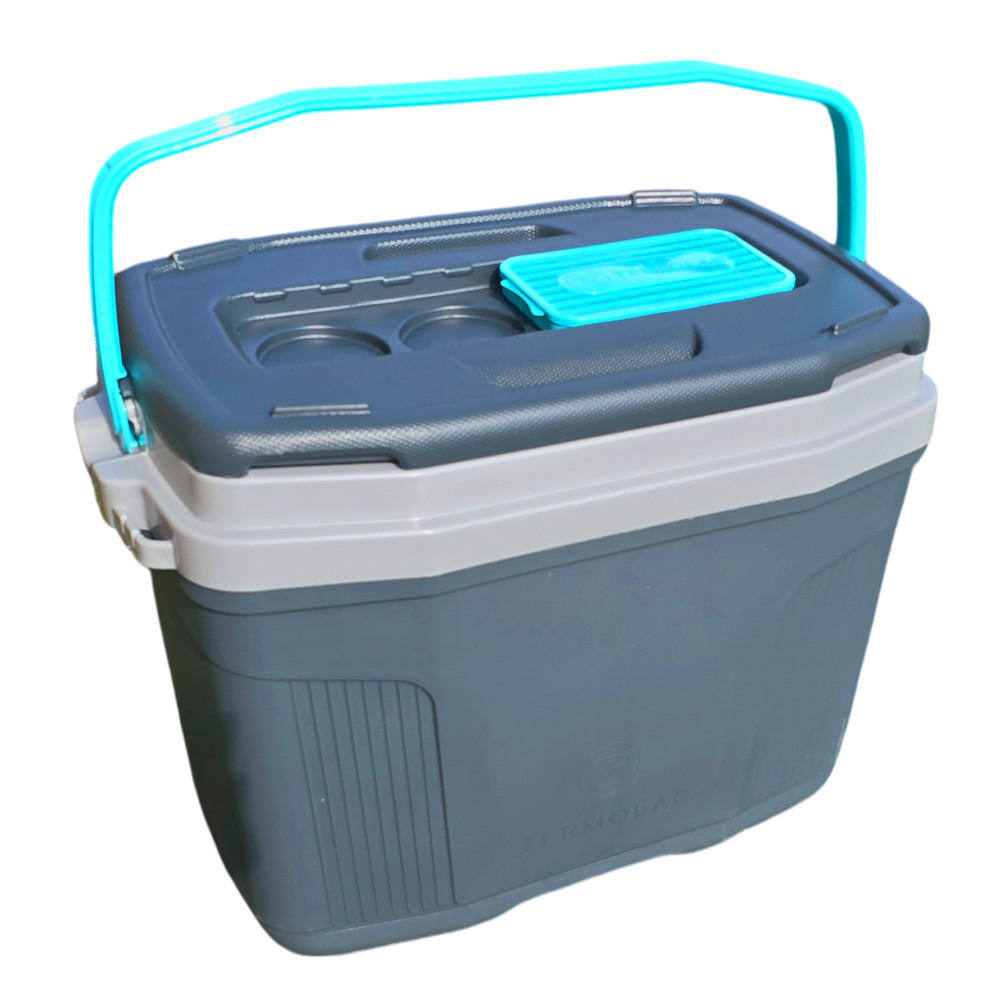 Caixa Cooler Térmico 32L Cinza Plus Até 45 Latas Alça Verde Litoral Praia Camping Pesca Termolar