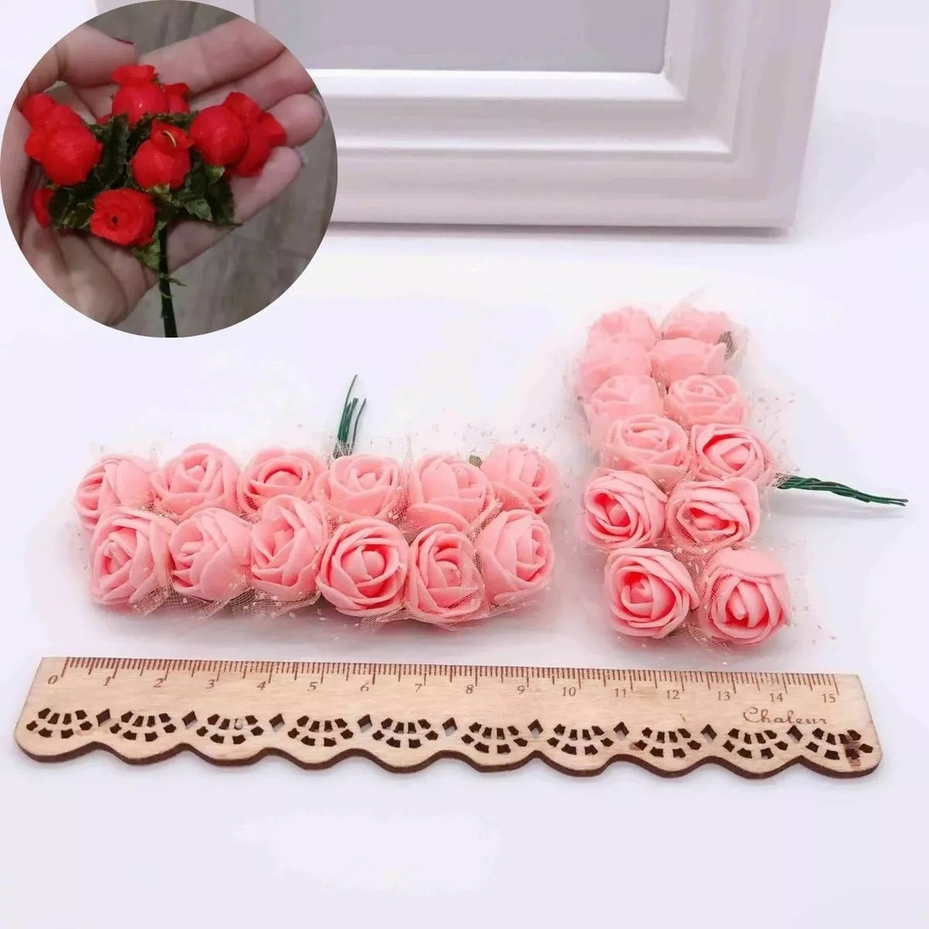 12-60 unidades Mini Rosas Flores Rosinha Artificial Eva Cetim Decoração