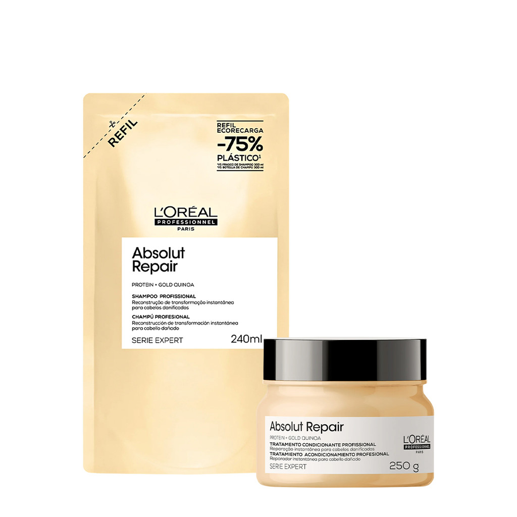 Kit L'Oréal Professionnel Absolut Repair Gold Shampoo Refil Máscara 250 (2 produtos) em Oferta na Shopee