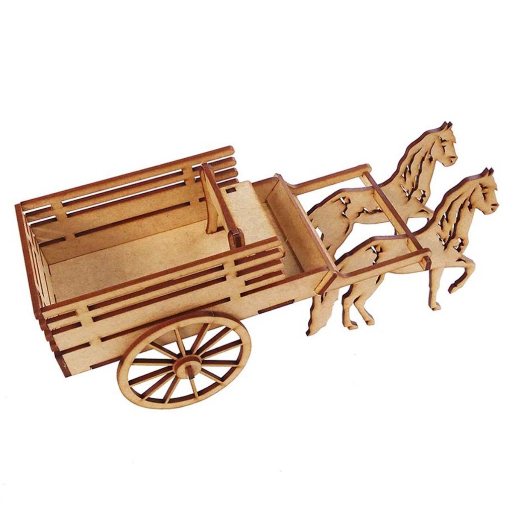 Kit 6 Carroça carrocinha com cavalo mdf cru 3d festa country junina fazenda fazendinha roça