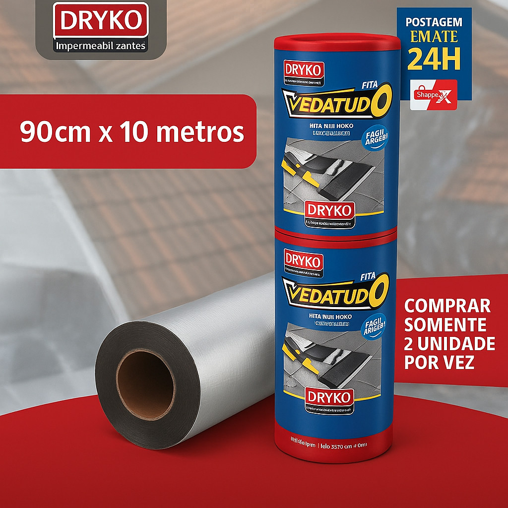 Fita Manta Asfáltica 90cm x 10mt Adesiva Aluminizada Vedatudo Dryko