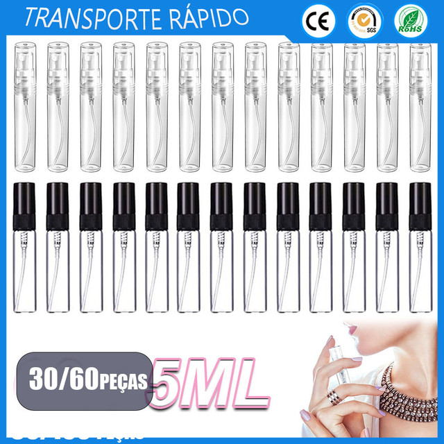 30/60x Perfume Sub-engarrafamento 5ml Garrafa de Spray portátil Garrafa de vidro Corpo Bico de plástico