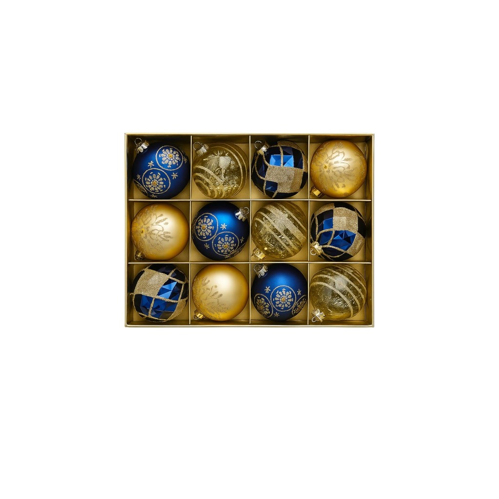 12 Bolas de Natal Decoração Árvore Premium Luxo Feitos a mão - Azul e Dourado