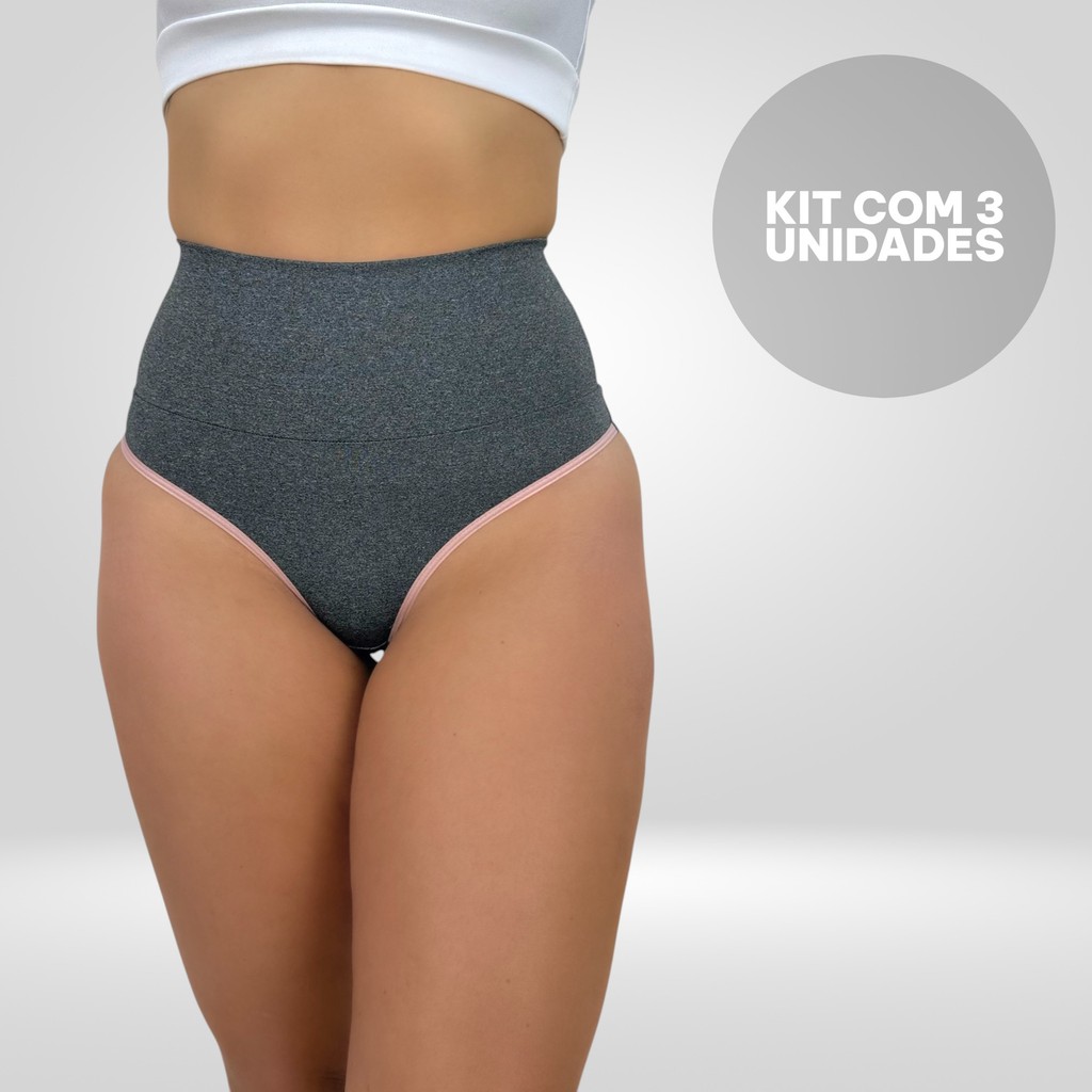 Kit 3 Calcinhas Fio Duplo Feminina Fitness Cós Alto Conforto Compressão Modelagem Segura Lingerie em Oferta na Shopee