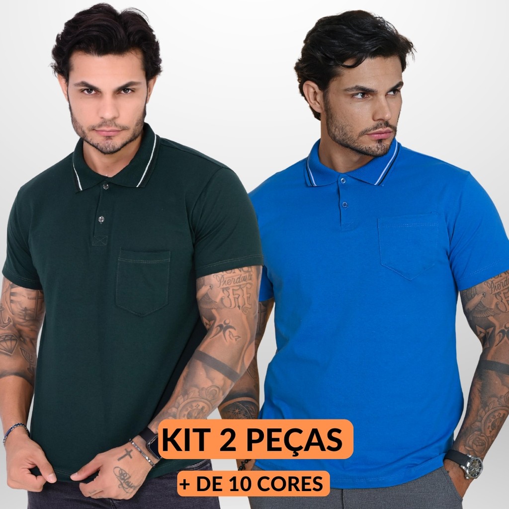 Kit 2 Camisetas Camisa Polo Masculina Com Bolso Casual