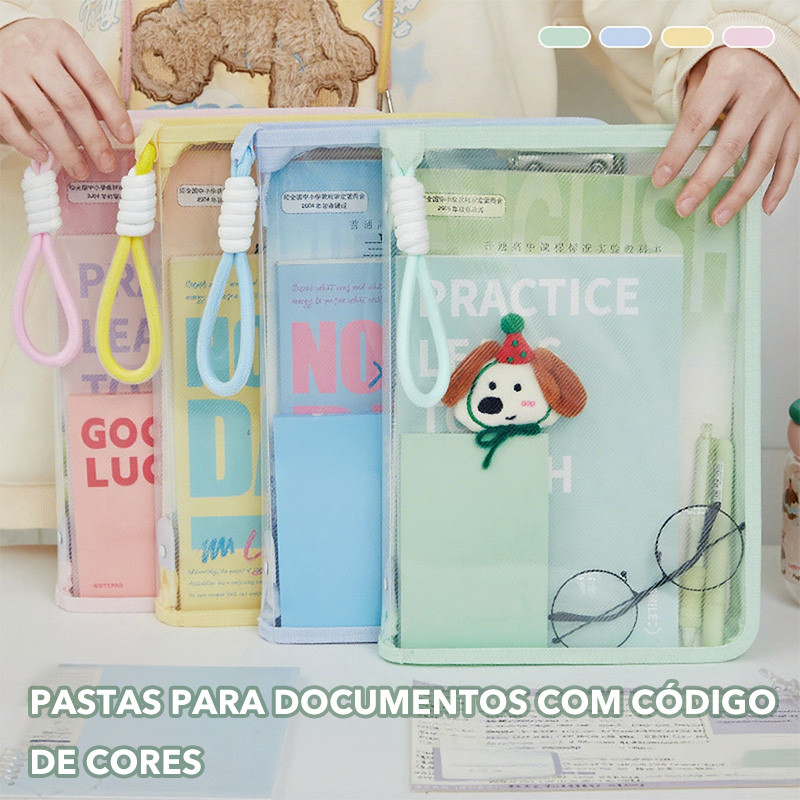 Bolsa para documentos A4 com bolso de malha de grande capacidade e caixa organizadora de arquivos transparente em Oferta na Shopee